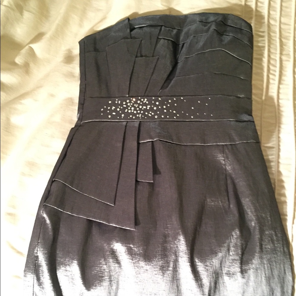Jessica McClintock silver strapless formal dress